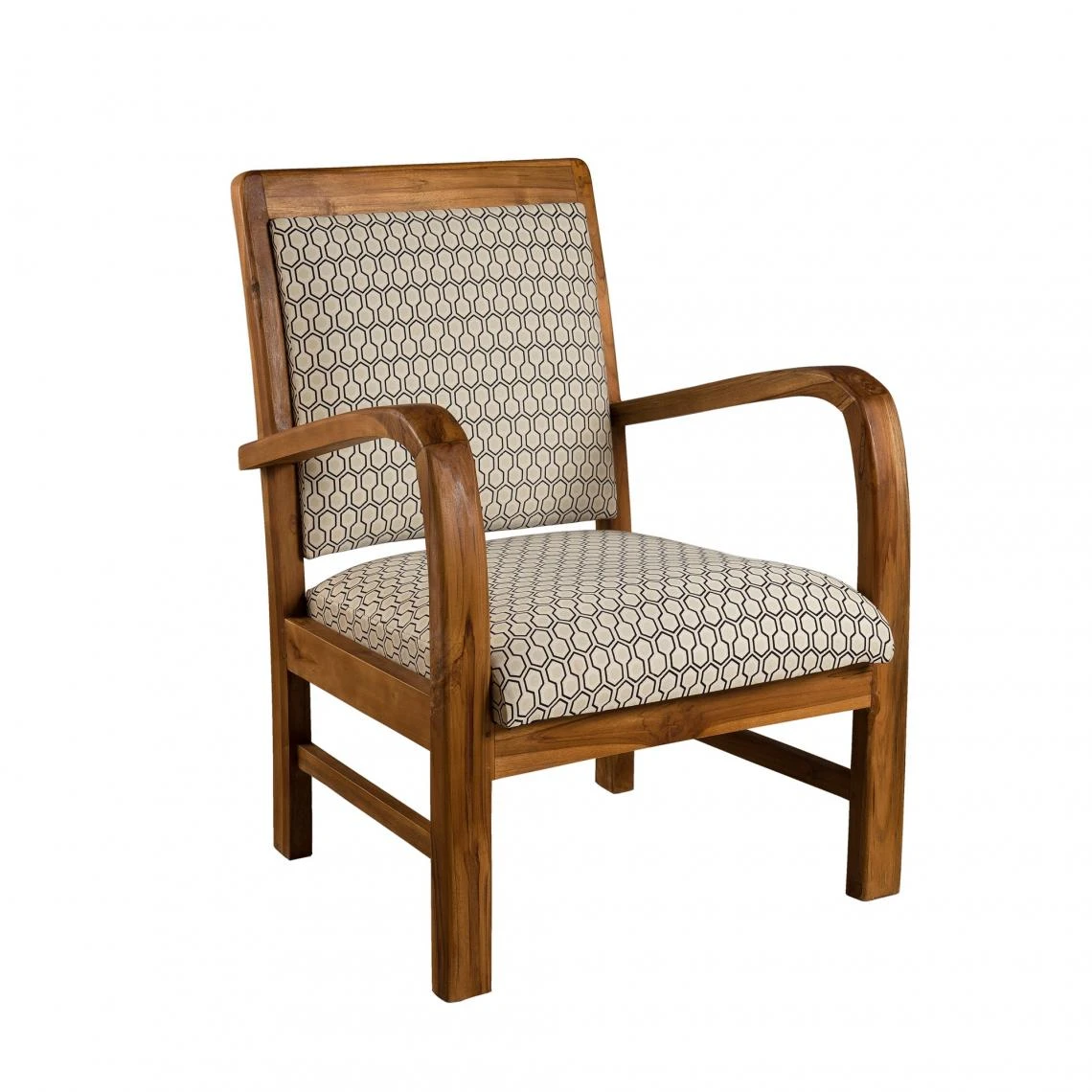 MACABANE Fauteuil En Teck Et Coton Imprimé Hexagones Scandi - Imprimé 2 MACABANE Fauteuil En Teck Et Coton Imprimé Hexagones Scandi - Imprimé – Image 2