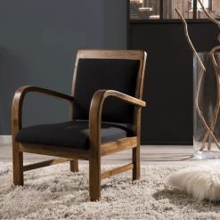 MACABANE Fauteuil En Teck Et Coton Uni Scandi - Noir