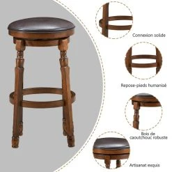 Costway 2 Tabourets De Bar Avec Siège En Cuir PU Souple Rembourré Et Pivotan... 7 Costway 2 Tabourets De Bar Avec Siège En Cuir PU Souple Rembourré Et Pivotan... -Magasin Joss & Main 2 tabourets de bar avec siege en cuir pu souple rembourre et pivotant a 360 cadre en bois dhevea pour comptoir pub et cafe 11710960 30866020 1140x1140