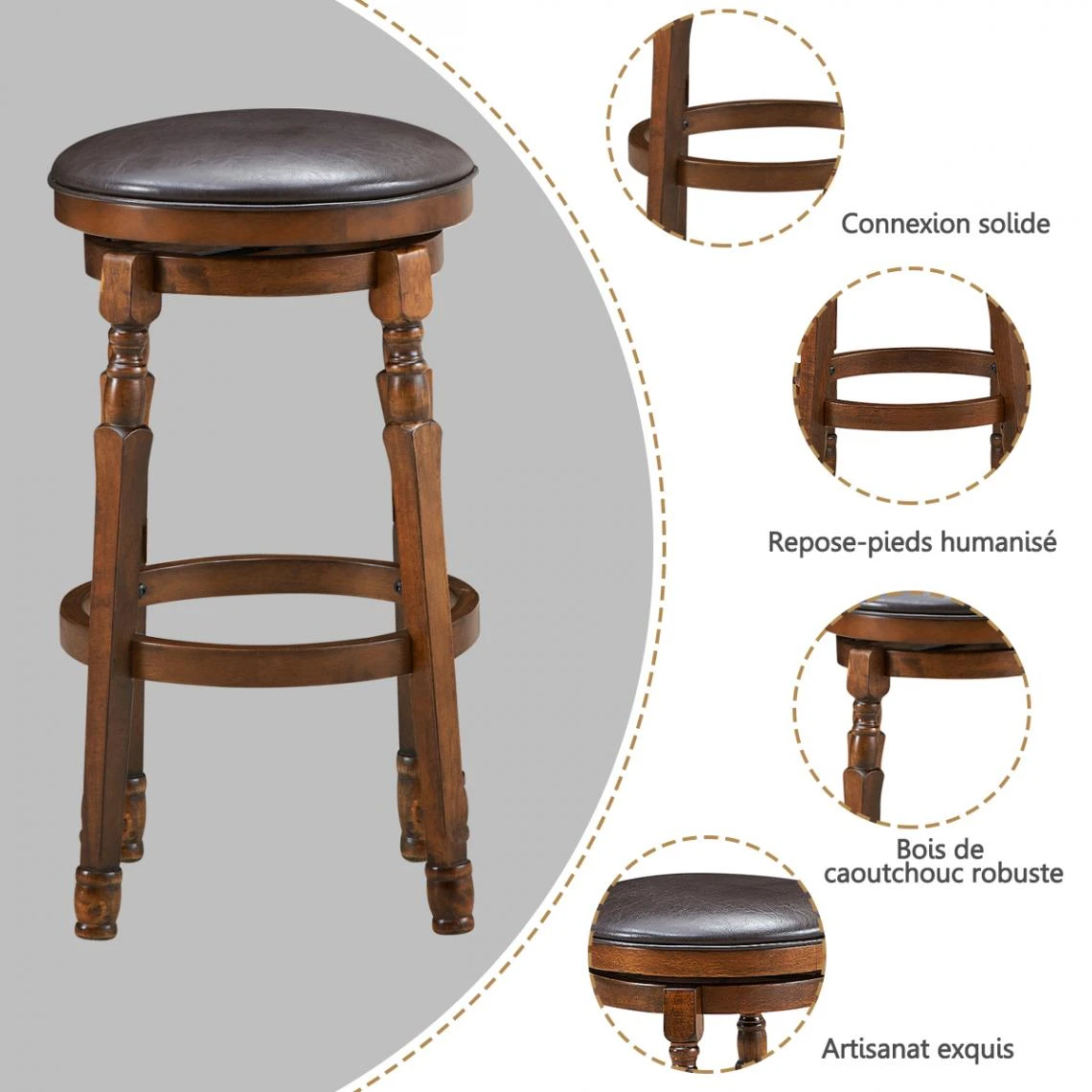 Costway 2 Tabourets De Bar Avec Siège En Cuir PU Souple Rembourré Et Pivotan... 3 Costway 2 Tabourets De Bar Avec Siège En Cuir PU Souple Rembourré Et Pivotan... – Image 3