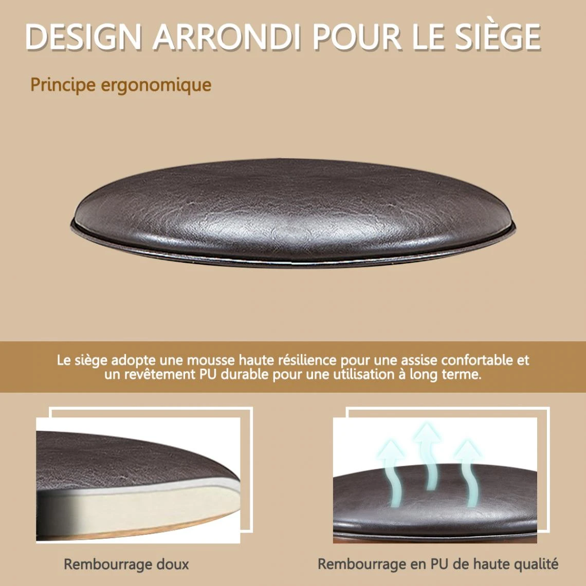 Costway 2 Tabourets De Bar Avec Siège En Cuir PU Souple Rembourré Et Pivotan... 4 Costway 2 Tabourets De Bar Avec Siège En Cuir PU Souple Rembourré Et Pivotan... – Image 4