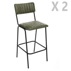 Atmosphera, Createur D'Interieur 2 Tabourets De Bar Design Vintage En Cuir Dario - Vert