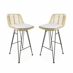 Alice's Garden 2 Tabourets De Bar Rotin Naturel Et Métal, Coussins Beiges L Alice's ... -Magasin Joss & Main 2 tabourets de bar rotin naturel et metal coussins beiges 12110274 542468 8 1140x1140