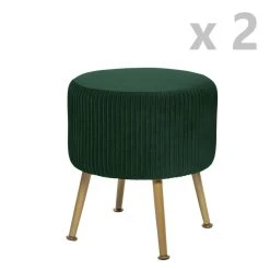 Atmosphera, Createur D'Interieur 2 Tabourets Design Velours Contempo Solaro - Diam. 35 X H. 41 Cm - Ver...