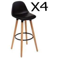 Pegane Lot De 4 Tabourets De Bar En Polypropylène Et Hêtre Coloris Noir - L...