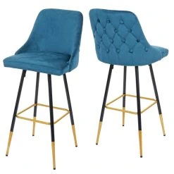 Decoshop26 2x Tabourets De Bar Comptoir Chaise Haute Pieds Dorés En Velours Desi...