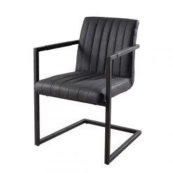 MACABANE Lot De 2 Fauteuils Capitonnés En Tissu Pieds Métal - Anthracite