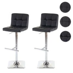 Mendler 2x Tabouret De Bar Kavala, Chaise Bar/comptoir, Avec Dossier ~ Noir, S...