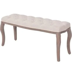 HELLOSHOP26 Banquette Pouf Tabouret Meuble Banc Lin Bois Massif 110 Cm Blanc Crèm...
