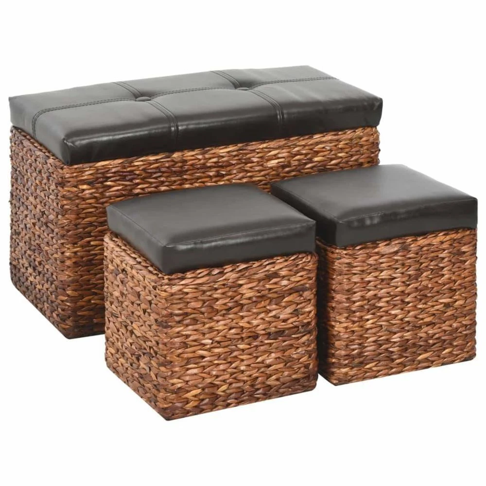 HELLOSHOP26 Banquette Pouf Tabouret Meuble Banc Avec 2 Poufs Jacinthe D'eau Marron... 1 HELLOSHOP26 Banquette Pouf Tabouret Meuble Banc Avec 2 Poufs Jacinthe D'eau Marron...