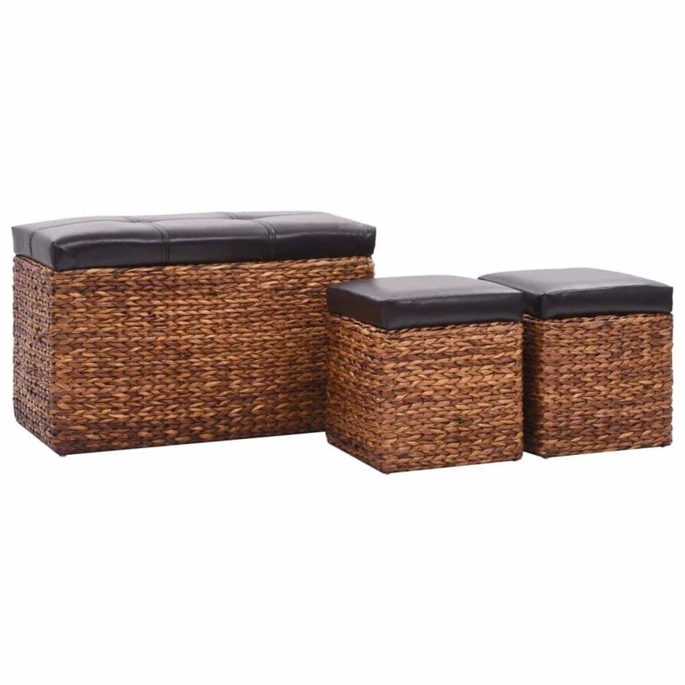 HELLOSHOP26 Banquette Pouf Tabouret Meuble Banc Avec 2 Poufs Jacinthe D'eau Marron... 2 HELLOSHOP26 Banquette Pouf Tabouret Meuble Banc Avec 2 Poufs Jacinthe D'eau Marron... – Image 2
