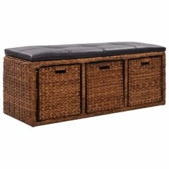 HELLOSHOP26 Banquette Pouf Tabouret Meuble Banc Avec 3 Paniers Jacinthe D'eau 105 ...