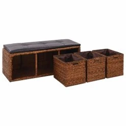 HELLOSHOP26 Banquette Pouf Tabouret Meuble Banc Avec 3 Paniers Jacinthe D'eau 105 ... -Magasin Joss & Main 8718475597124 g en hd 4