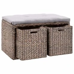 HELLOSHOP26 Banquette Pouf Tabouret Meuble Banc Avec 2 Paniers Jacinthe D'eau 71 C...