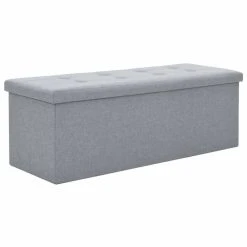 HELLOSHOP26 Banquette Pouf Tabouret Meuble Banc De Rangement Pliable Faux Lin 110 ...
