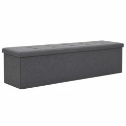 HELLOSHOP26 Banquette Pouf Tabouret Meuble Banc De Rangement Pliable Faux Lin 150 ...