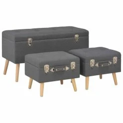 HELLOSHOP26 Banquette Pouf Tabouret Meuble Tabourets De Rangement 3 Pcs Gris Fonc?...
