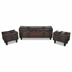 HELLOSHOP26 Banquette Pouf Tabouret Meuble Banc De Rangement 3 Pcs Marron 3002176