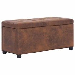 HELLOSHOP26 Banquette Pouf Tabouret Meuble Pouf De Rangement 87 5 Cm Marron Simili...