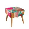 MACABANE Tabouret Carré Imprimé Patchwork En Tissu Scandi - Imprimé