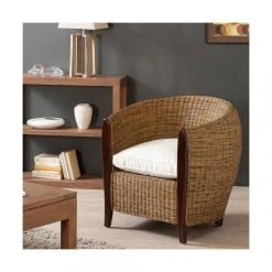 MACABANE Fauteuil Cabriolet Avec Coussin En Rotin - ZETA