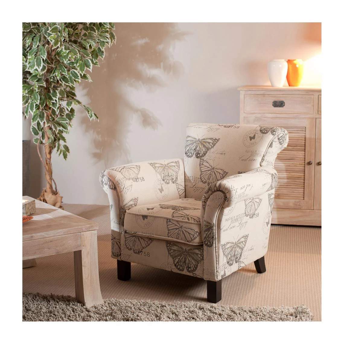 MACABANE Fauteuil Avec Accoudoirs Imprimé Papillons WILL 1 MACABANE Fauteuil Avec Accoudoirs Imprimé Papillons WILL