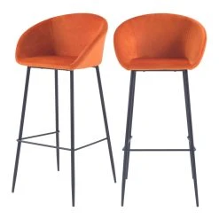 Rendez Vous Déco Chaise De Bar Marquise Orange Corail H75cm (lot De 2) -Magasin Joss & Main acheter chaise de bar en velours orange pieds metal lot de 2 1