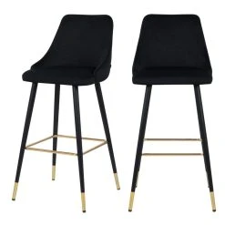Rendez Vous Déco Chaise De Bar Aristote En Velours Noir 77.5 Cm (lot De 2) -Magasin Joss & Main acheter chaise de bar noire design velours lot de 2 1