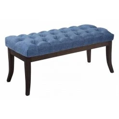 Decoshop26 Banc Avec Assise En Tissu Bleu Rembourrée Capitonné 100 Cm Style Che...