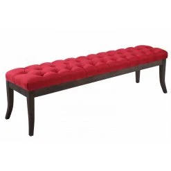 Decoshop26 Banc Avec Assise En Tissu Rouge Rembourrée Capitonné 150 Cm Style Ch...