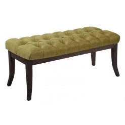 Decoshop26 Banc Avec Assise En Tissu Vert Rembourrée Capitonné 100 Cm Style Che...