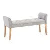 Decoshop26 Banc Banquette Capitonné En Tissu Gris Clair Avec Pieds En Bois Large...