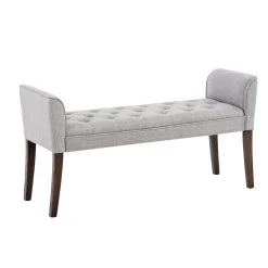 Decoshop26 Banc Banquette Capitonné En Tissu Gris Clair Avec Pieds En Bois Marro...