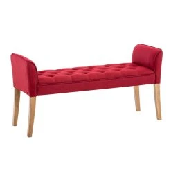 Decoshop26 Banc Banquette Capitonné En Tissu Rouge Avec Pieds En Bois Largeur 13...