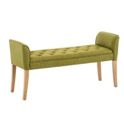 Decoshop26 Banc Banquette Capitonné En Tissu Vert Avec Pieds En Bois Largeur 133...