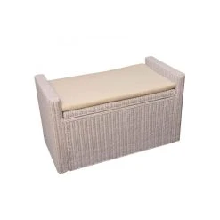 Decoshop26 Banc Banquette / Coffre De Rangement En Rotin Blanc BAN04018
