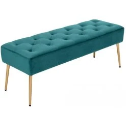 Decoshop26 Banc Banquette Rembourré Capitonné En Tissu Velours Bleu Pétrole Pi...