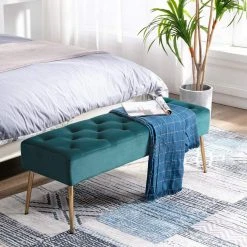 Decoshop26 Banc Banquette Rembourré Capitonné En Tissu Velours Bleu Pétrole Pi... -Magasin Joss & Main banc banquette rembourre capitonne en tissu velours bleu petrole pieds metal dore ban09009 10278698 26529744 1140x1140