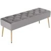 Decoshop26 Banc Banquette Rembourré Capitonné En Tissu Velours Gris Pieds Méta...