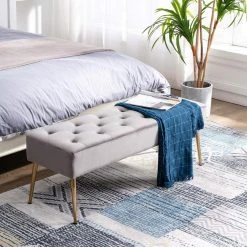 Decoshop26 Banc Banquette Rembourré Capitonné En Tissu Velours Gris Pieds Méta... -Magasin Joss & Main banc banquette rembourre capitonne en tissu velours gris pieds metal dore ban09008 10278664 26529642 1140x1140