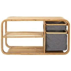 TOILINUX Banc D'entrée Avec Rangements En Bambou Et Tissu - Gris Et Beige -Magasin Joss & Main banc dentree avec rangements en bambou et tissu gris et beige 13604924 37390360 1140x1140