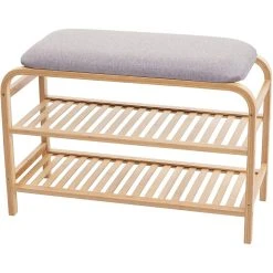 Decoshop26 Banc étagère à Chaussures Assise Rembourrée Avec Deux Niveaux Bamb...