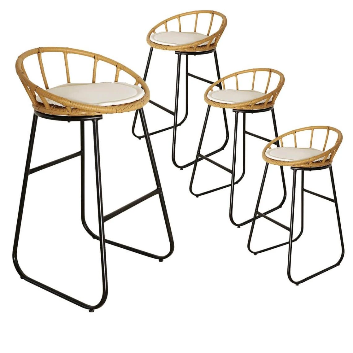 Altobuy BANDUNG - Lot De 4 Tabourets De Bar Assise Tressée 1 Altobuy BANDUNG - Lot De 4 Tabourets De Bar Assise Tressée