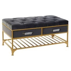 Pegane Banquette Avec 2 Tiroirs En Métal Coloris Gris Et Pieds Doré- Longue...