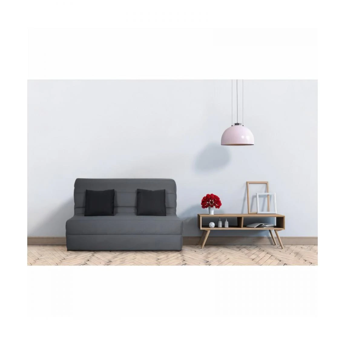 Banquette BZ Dunlopillo - Tissu Gris + 2 Coussins Noir - L 140 X P 99 ... 2 Banquette BZ Dunlopillo - Tissu Gris + 2 Coussins Noir - L 140 X P 99 ... – Image 2