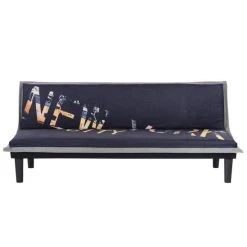 SANS MARQUE Banquette Clic Clac 3 Places CASSY - Imprimé New York - Tissu Noir/Gr...