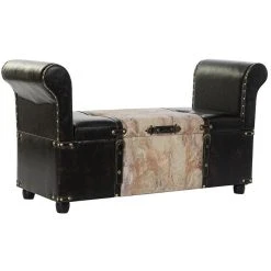 Pegane Banquette Coffre En MDF Coloris Noir/Beige - Longueur 113 X Profondeur...