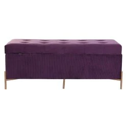 Pegane Banquette Coffre En MDF Et Velours Coloris Pourpre Et Pieds Doré - Lo... -Magasin Joss & Main banquette coffre en mdf et velours coloris pourpre et pieds dore longueur 115 x profondeur 43 x hauteur 46 cm 13600878 37358058 1140x1140