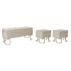 Banquette DKD Home Decor Beige Doré Métal (108 X 41 X 47 Cm)