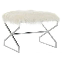 Pegane Banquette En Métal Coloris Blanc Et Pieds Argenté- Longueur 60 X Pro...
